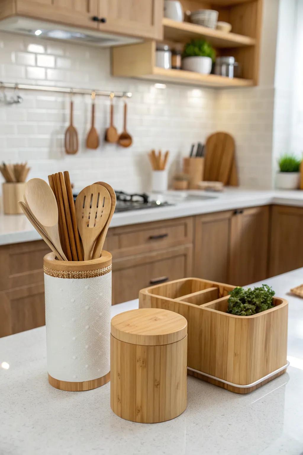 Keep your kitchen tidy with bamboo storage solutions.