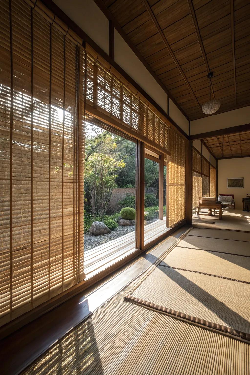 Bamboo blinds provide privacy with natural style.