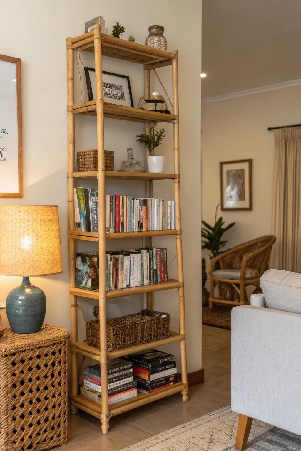 Bamboo shelving combines style with storage.