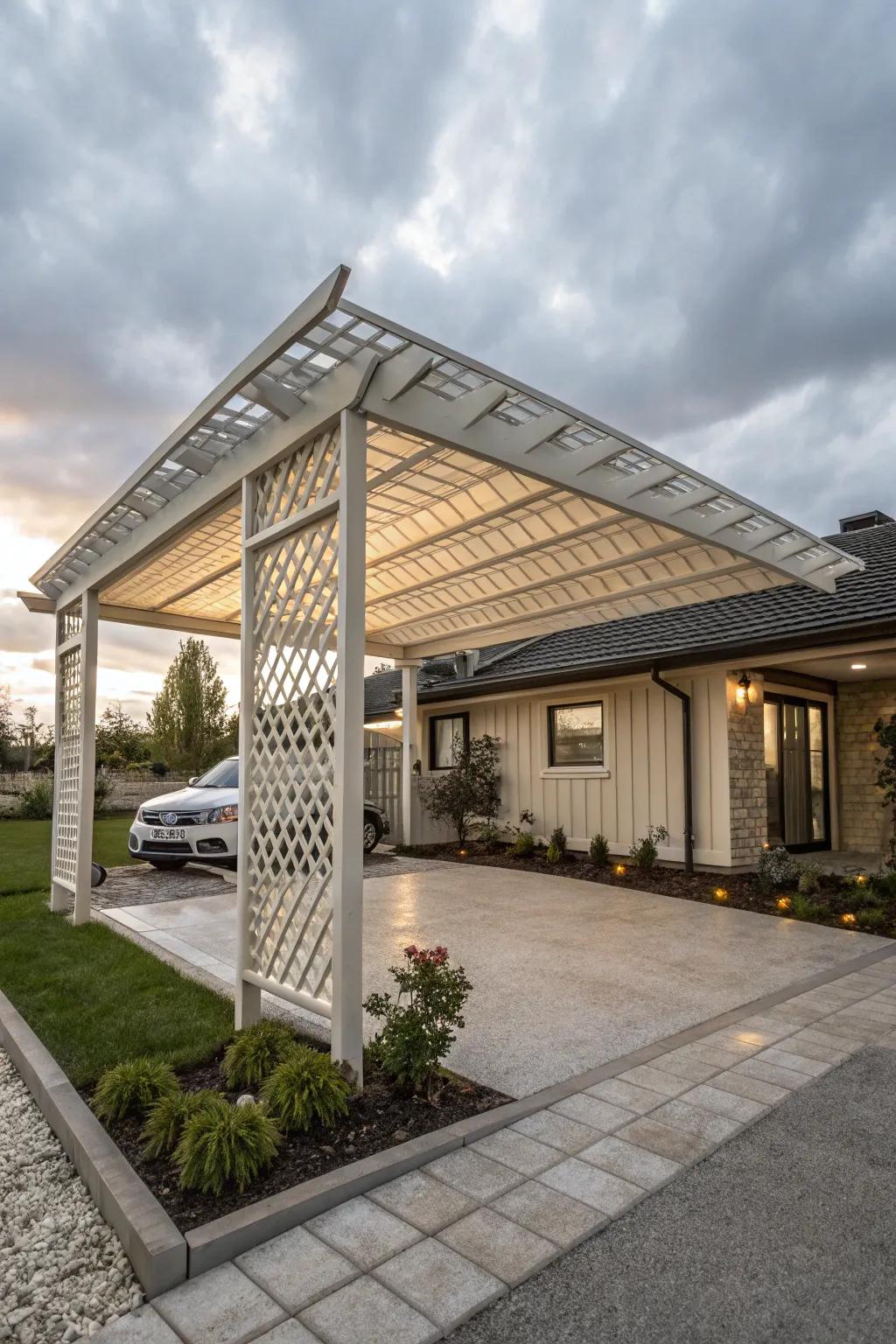 A customized roof style adding a personal touch to a pergola carport.
