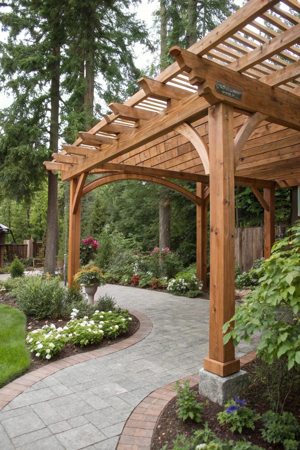 A cedar pergola carport displaying natural beauty and durability.