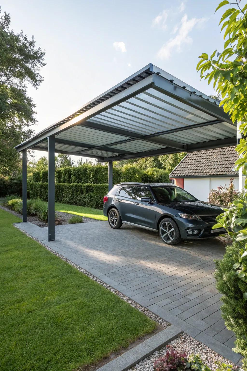 A pergola carport with a durable and stylish metal roof.