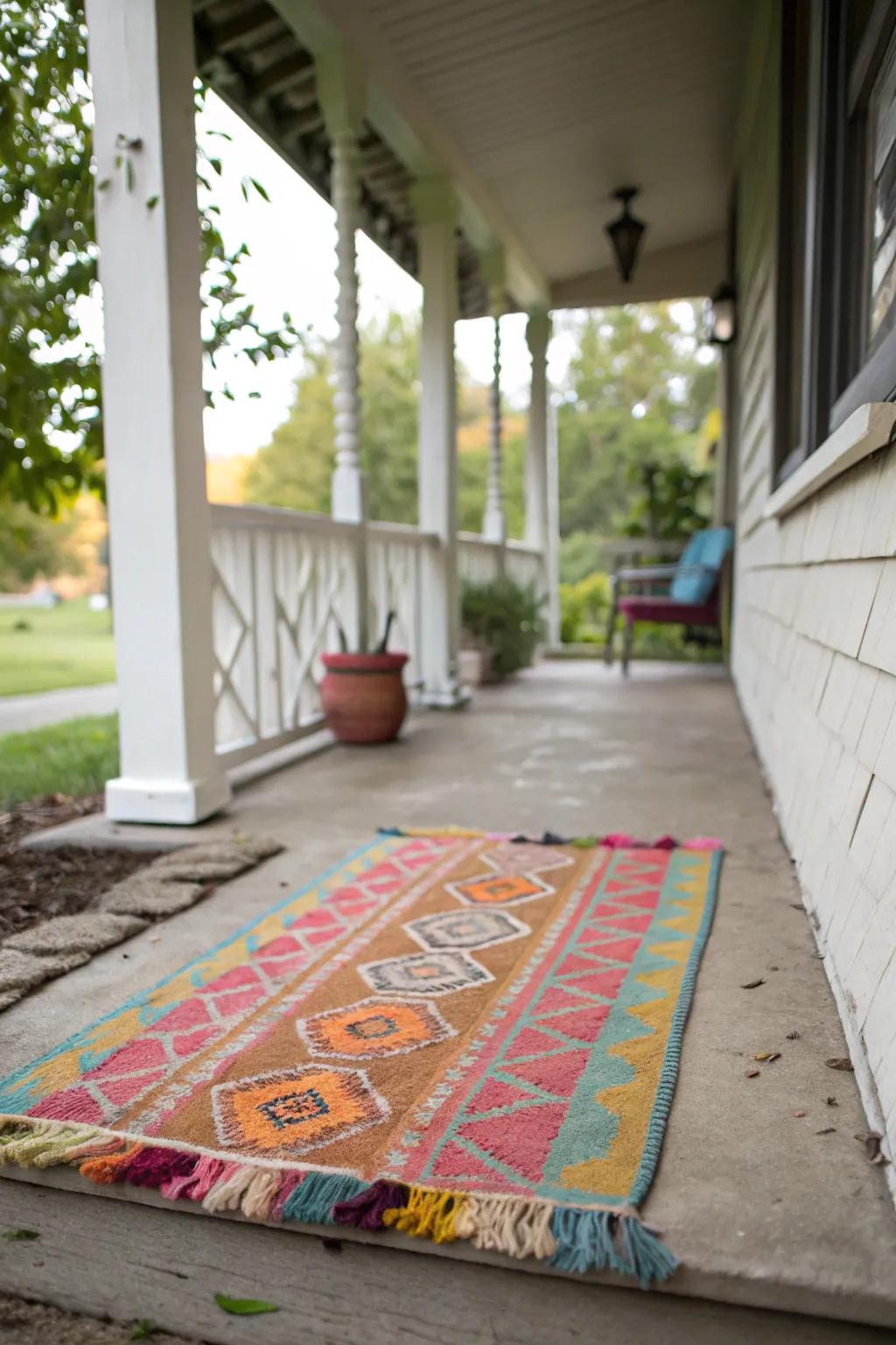 Add texture with cozy rugs on your porch.