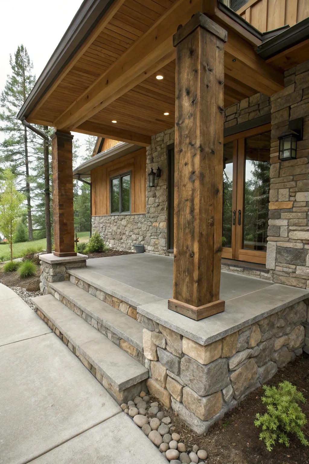 Mix materials for a dynamic porch design.