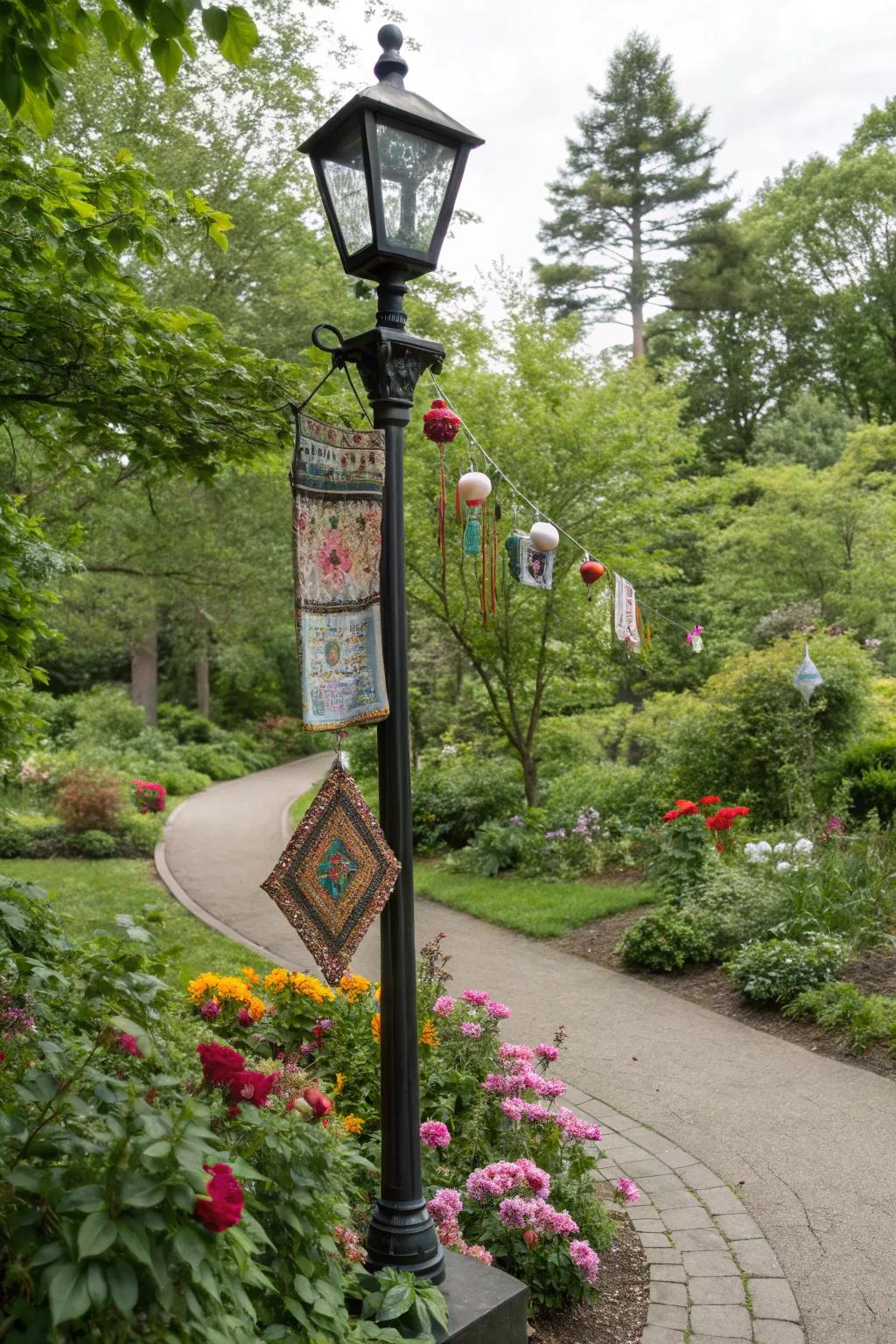 Artistic lamp post with unique handmade crafts