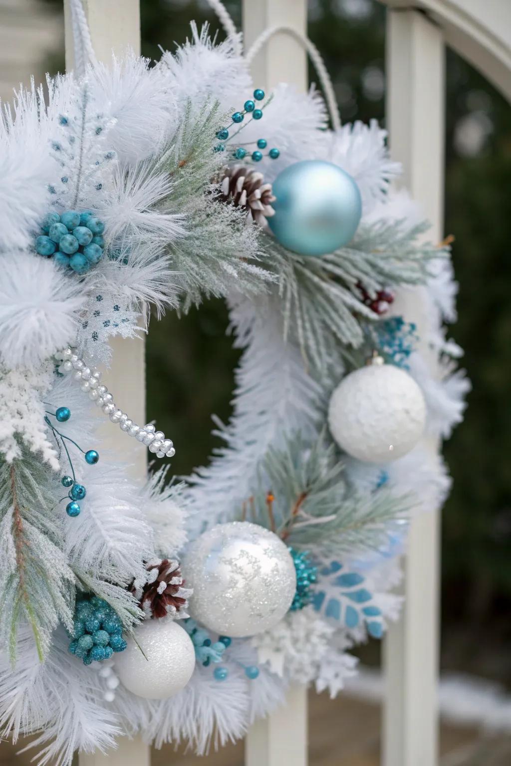 Feel the crispness of winter with icy blue highlights.