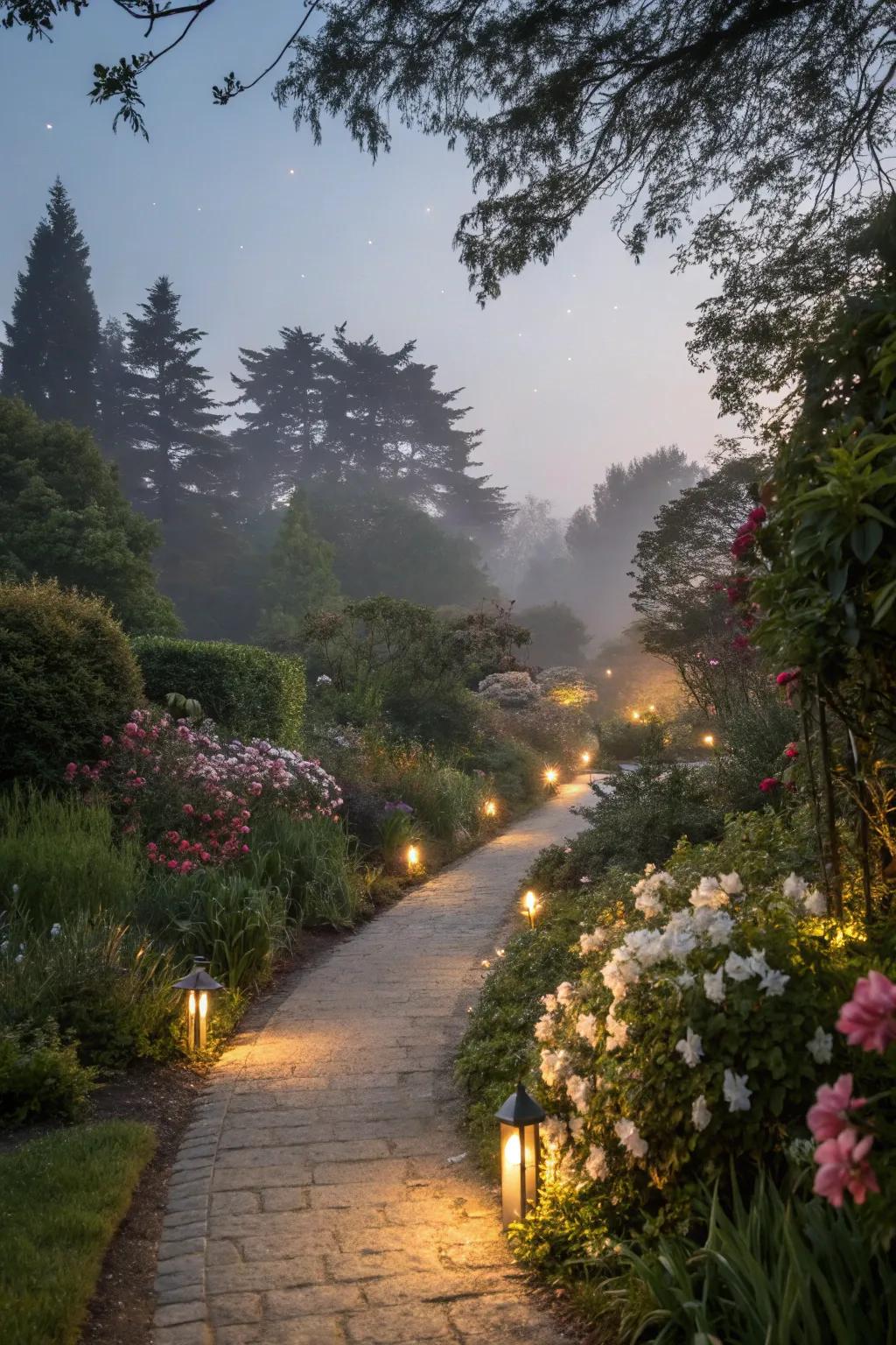 Path lights provide safety and style to garden walkways.
