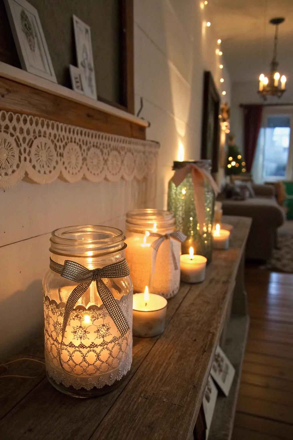 DIY mason jar lanterns bring personal charm to outdoor settings.