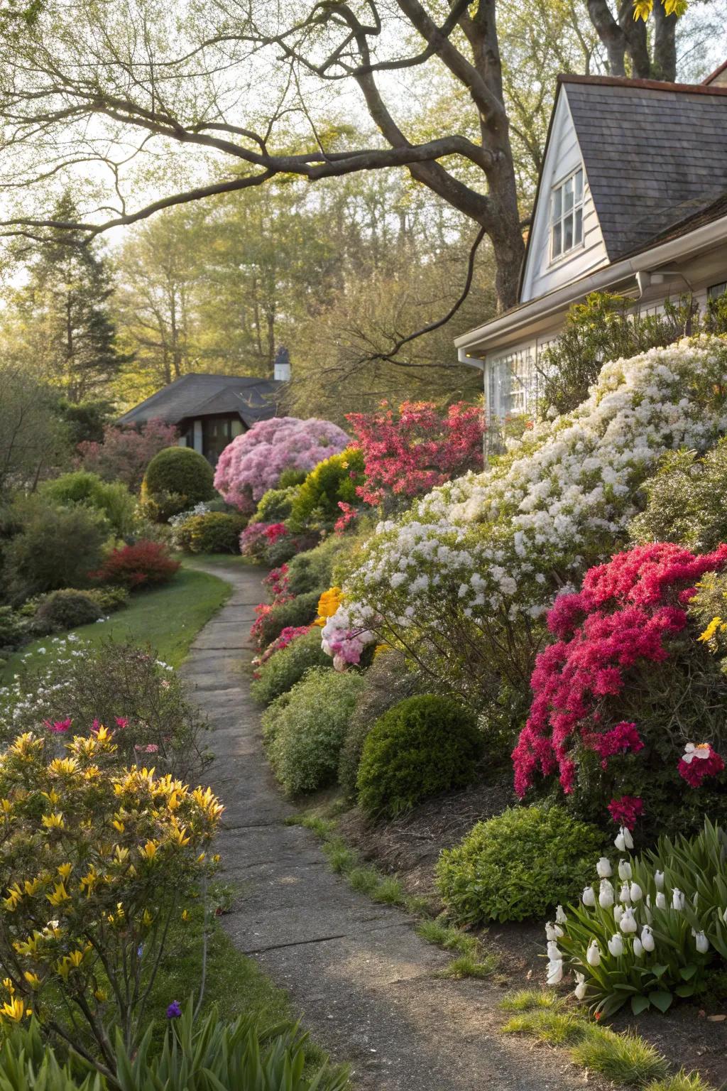 Layered bushes add depth and texture to the garden.