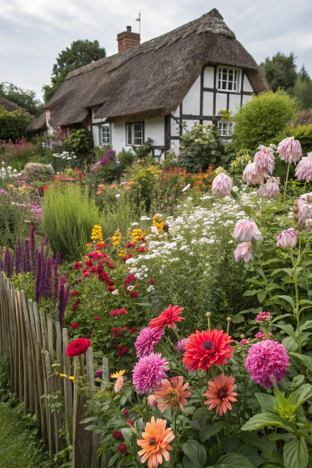 Seasonal blooms keep the garden colorful year-round.