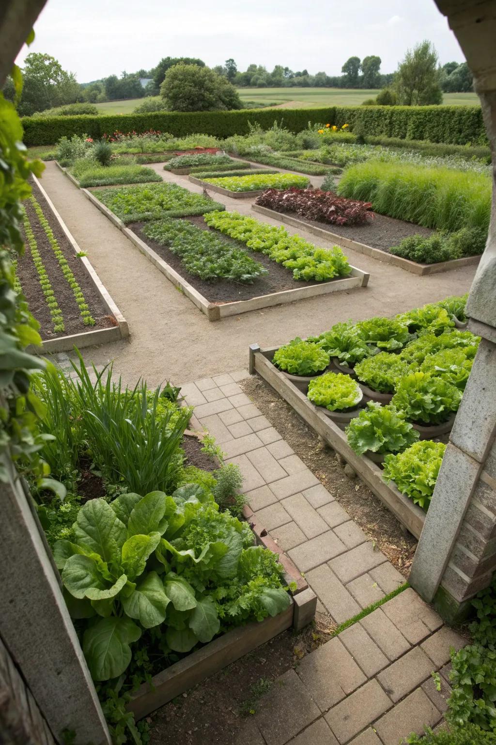 Keyhole gardens offer both architectural beauty and functionality.