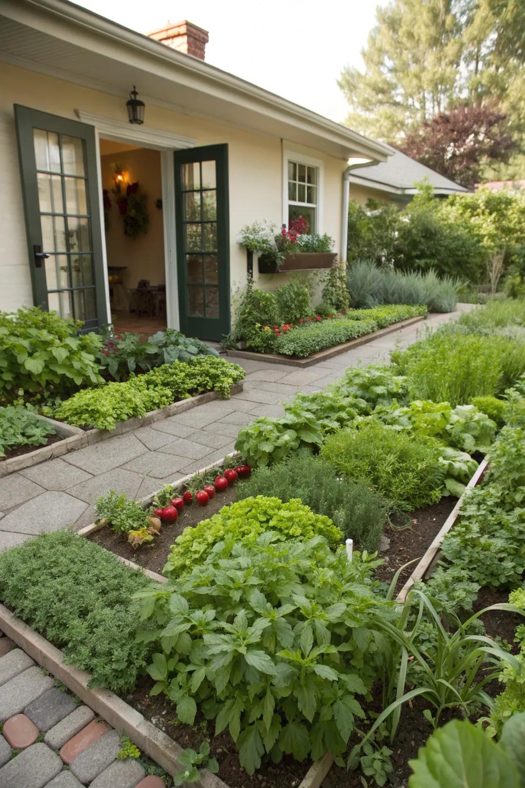 A kitchen garden offers convenient access to fresh ingredients.