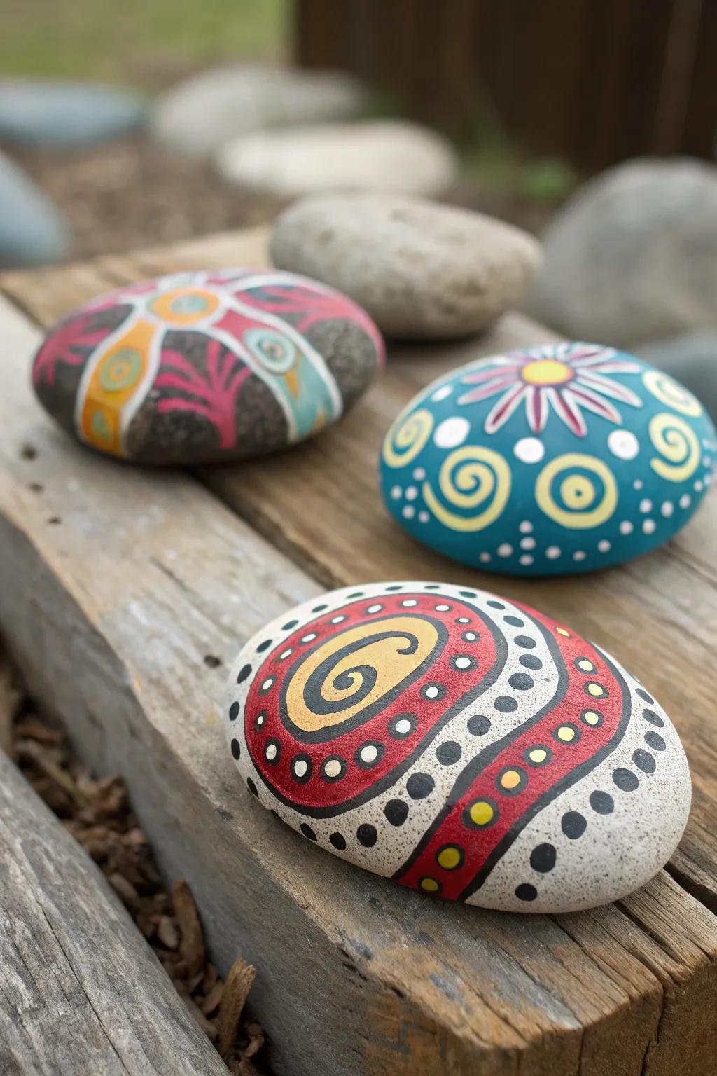 Unleash creativity with abstract pattern-painted rocks.