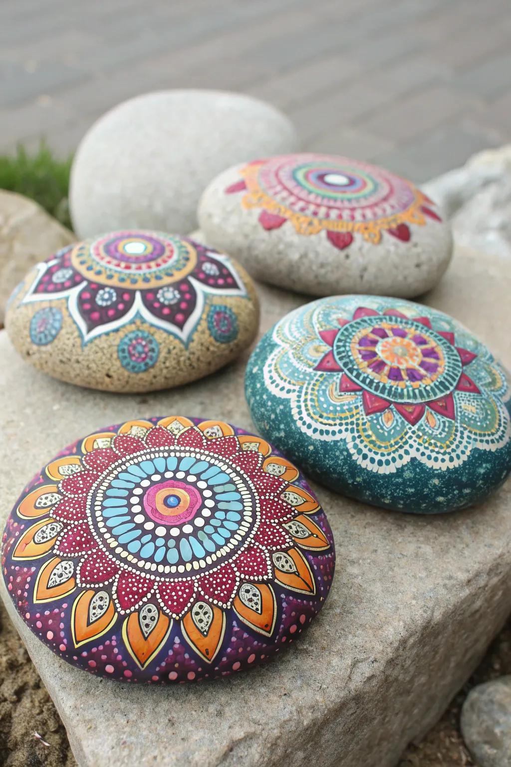 Find peace and beauty with these intricate mandala rocks.