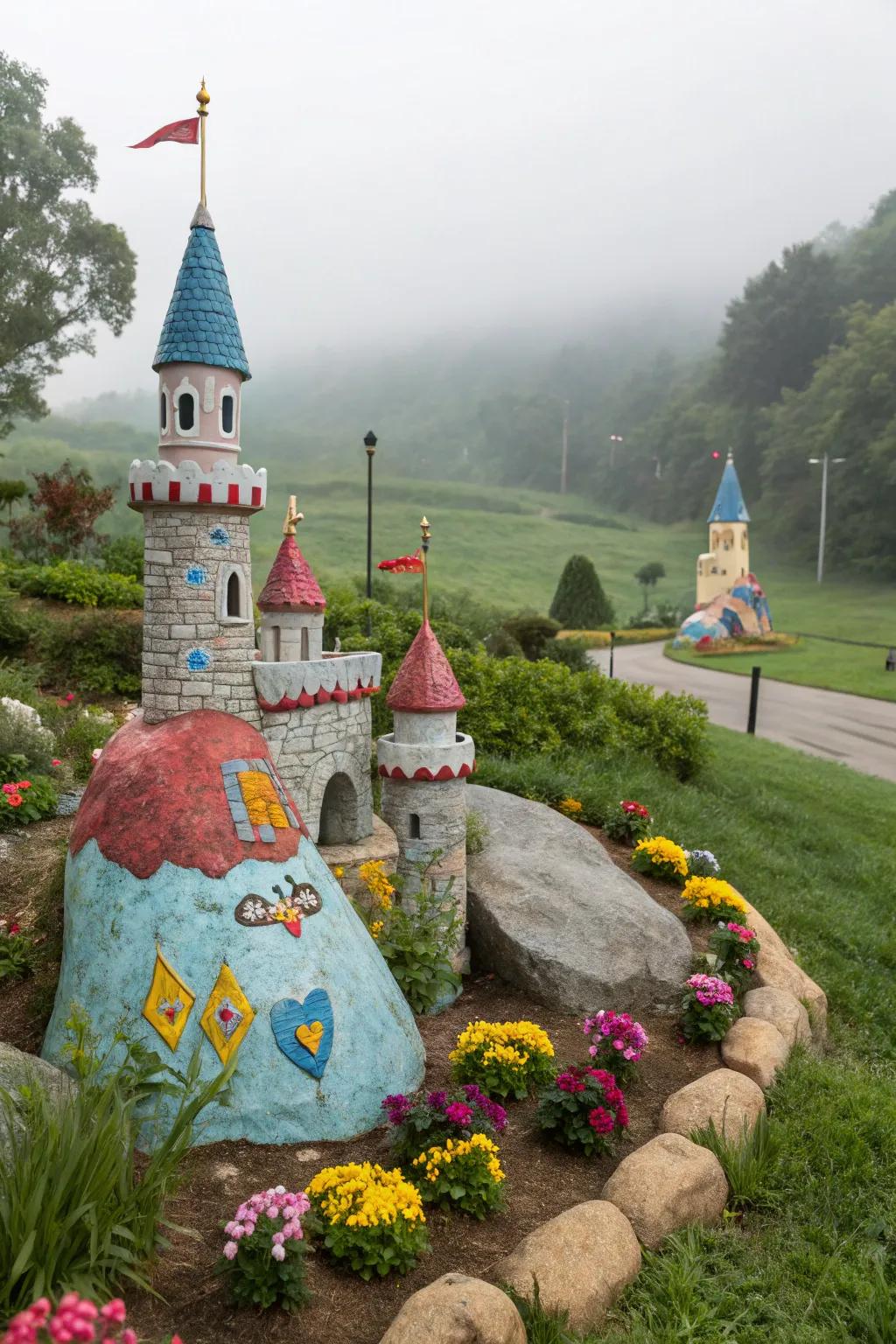 Step into a fairy tale with these castle-painted rocks.