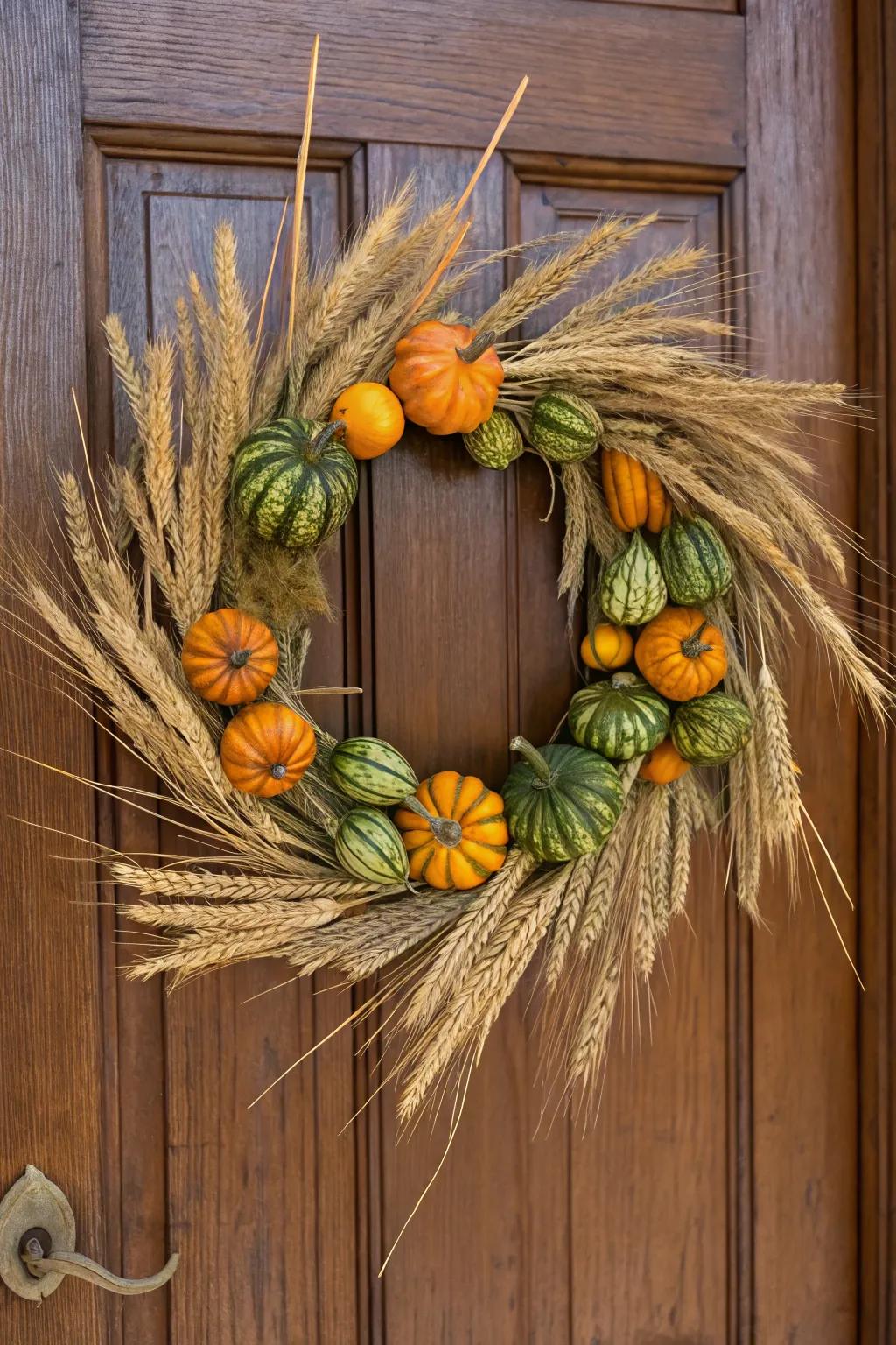 Harvest festival wreath celebrates the season's bounty.