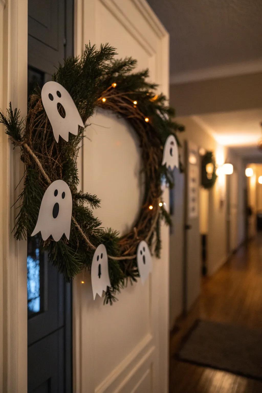 Ghoulish garland wreath brings a playful spirit to Halloween.