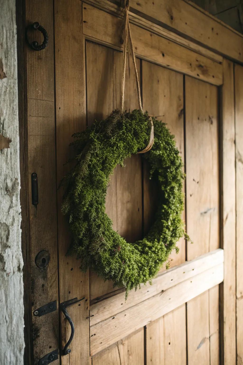 Mossy mystique wreath evokes a haunted forest feel.