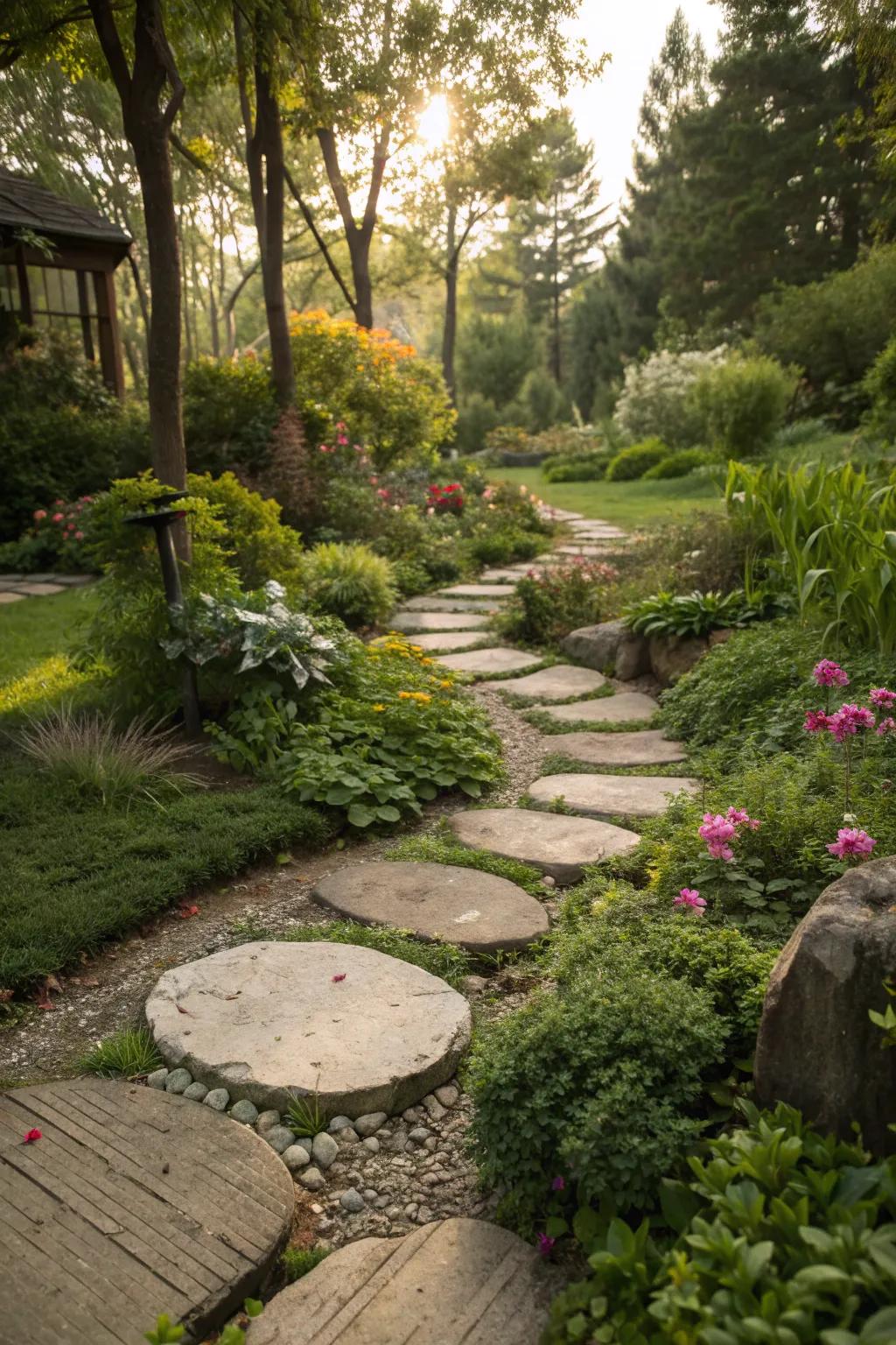 Layered pathways can add structure and charm to your garden.