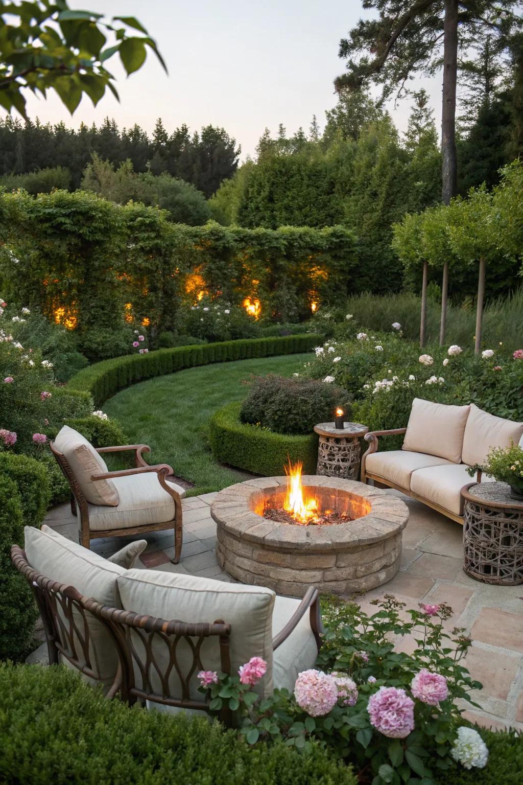 A fire pit creates a warm and inviting atmosphere for gatherings.