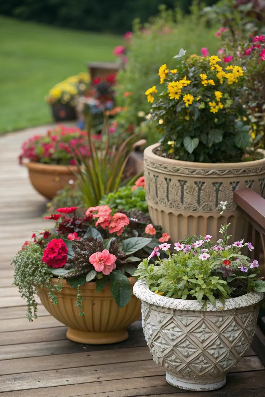 Decorative planters add a personal touch to any garden.