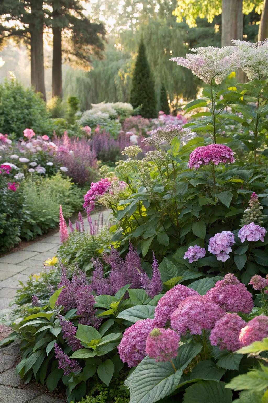 Color-coordinated plantings create a harmonious and intentional garden design.