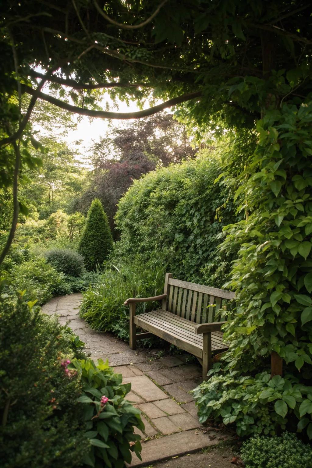 Secret garden corners offer a personal escape and a touch of mystery.