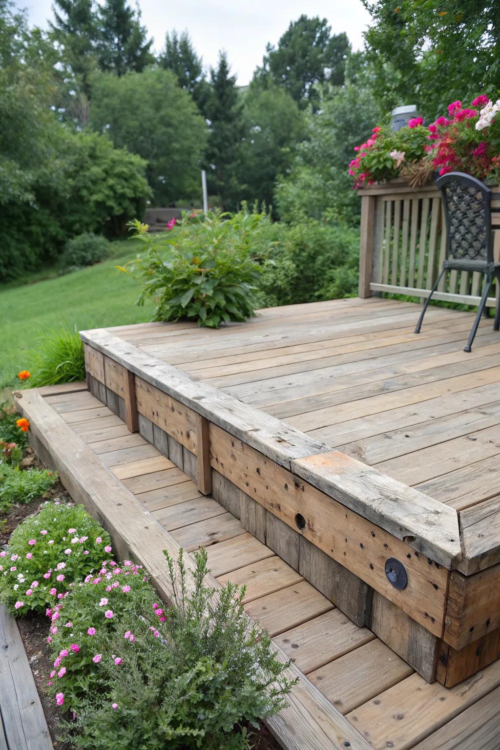 Recycled pallet boards provide a sustainable and creative skirting solution.