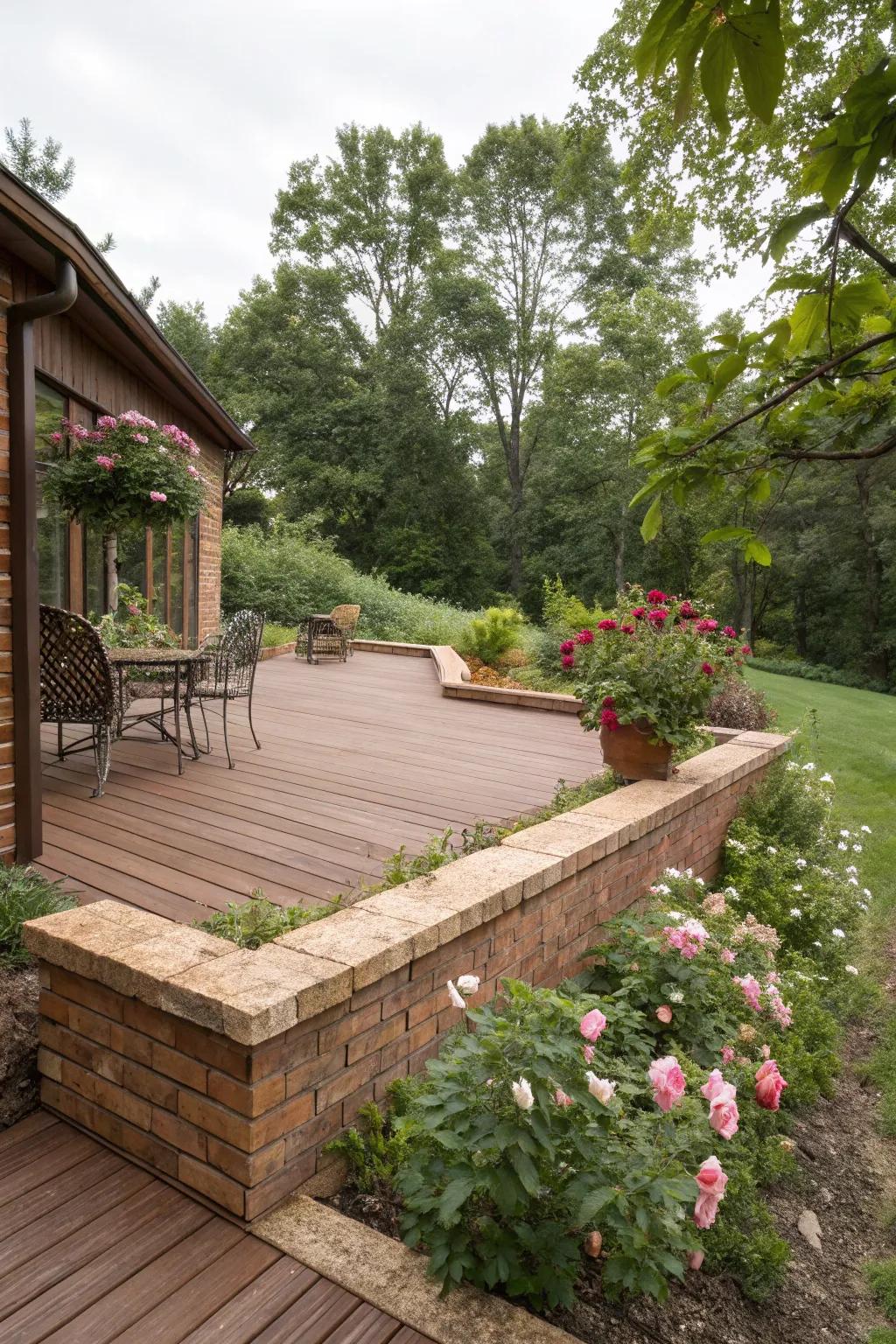 Brick or stone veneers add a rustic and sturdy appearance to your deck.
