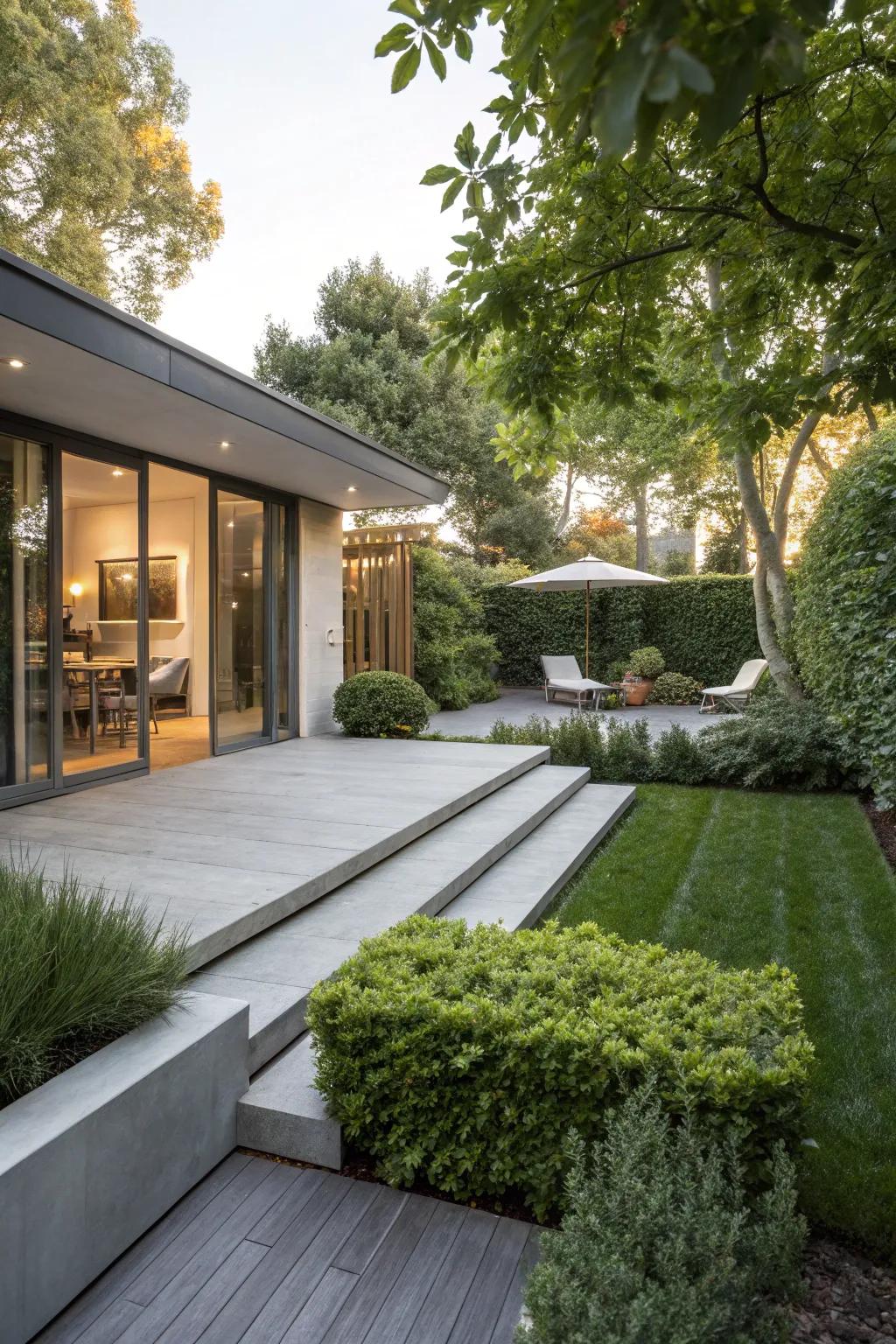 Concrete skirting offers a sleek and modern look to complement contemporary designs.