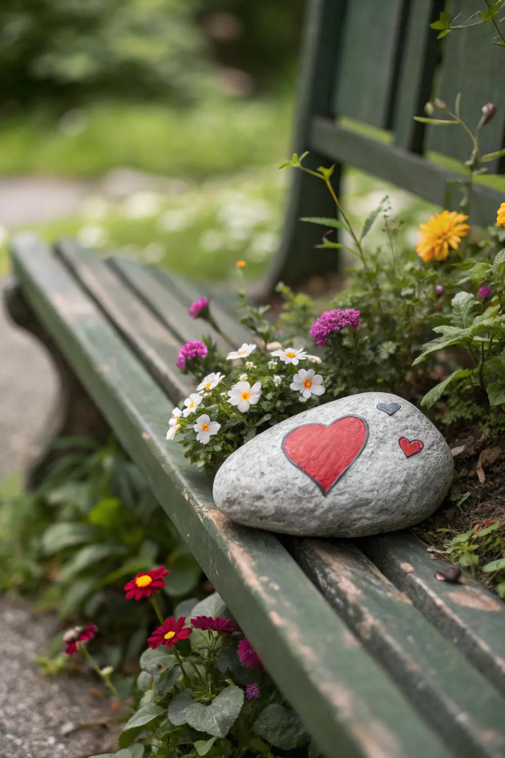 A simple yet charming heart-painted rock, perfect for garden decor.