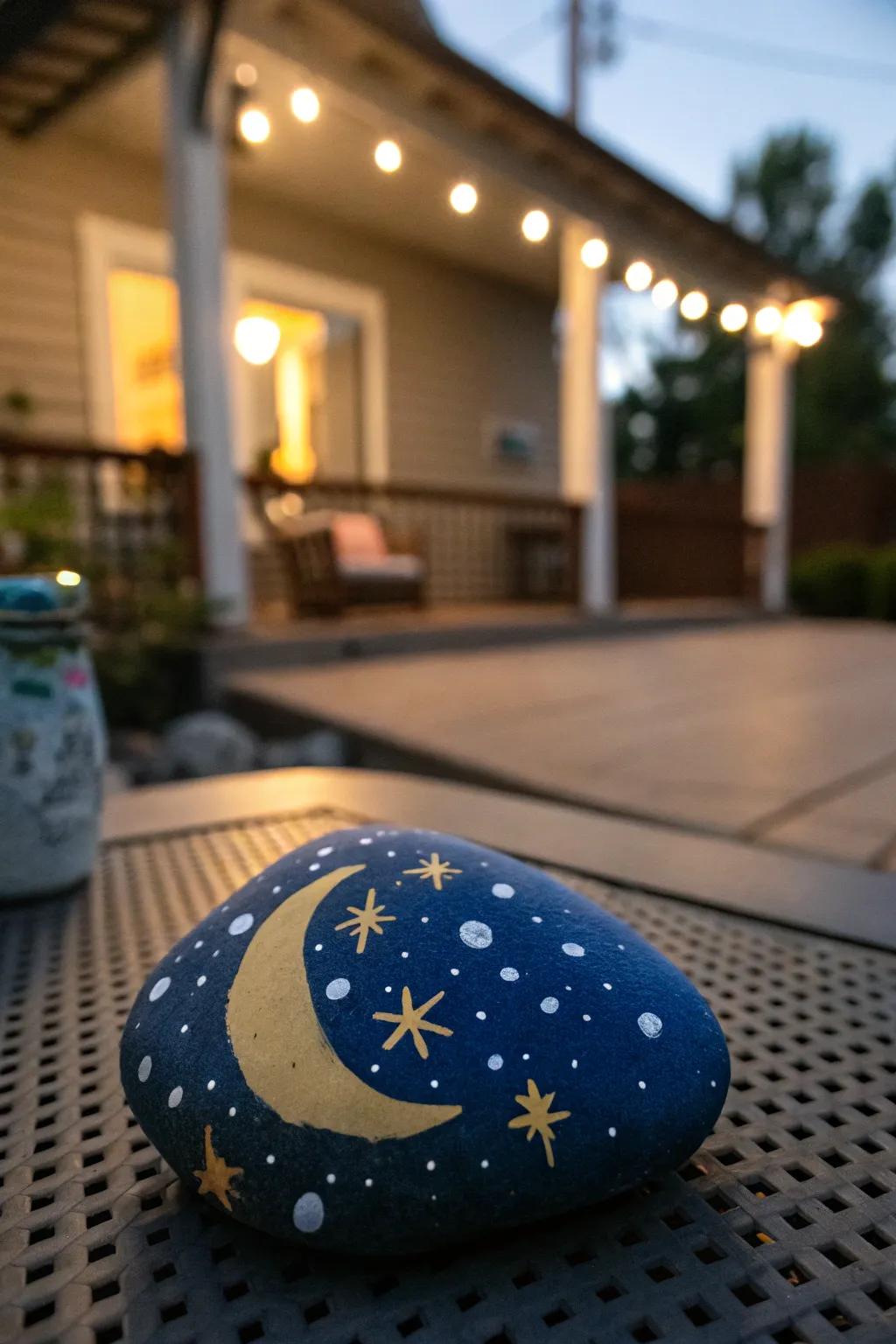 Celestial-themed rock, ideal for tranquil evenings outdoors.