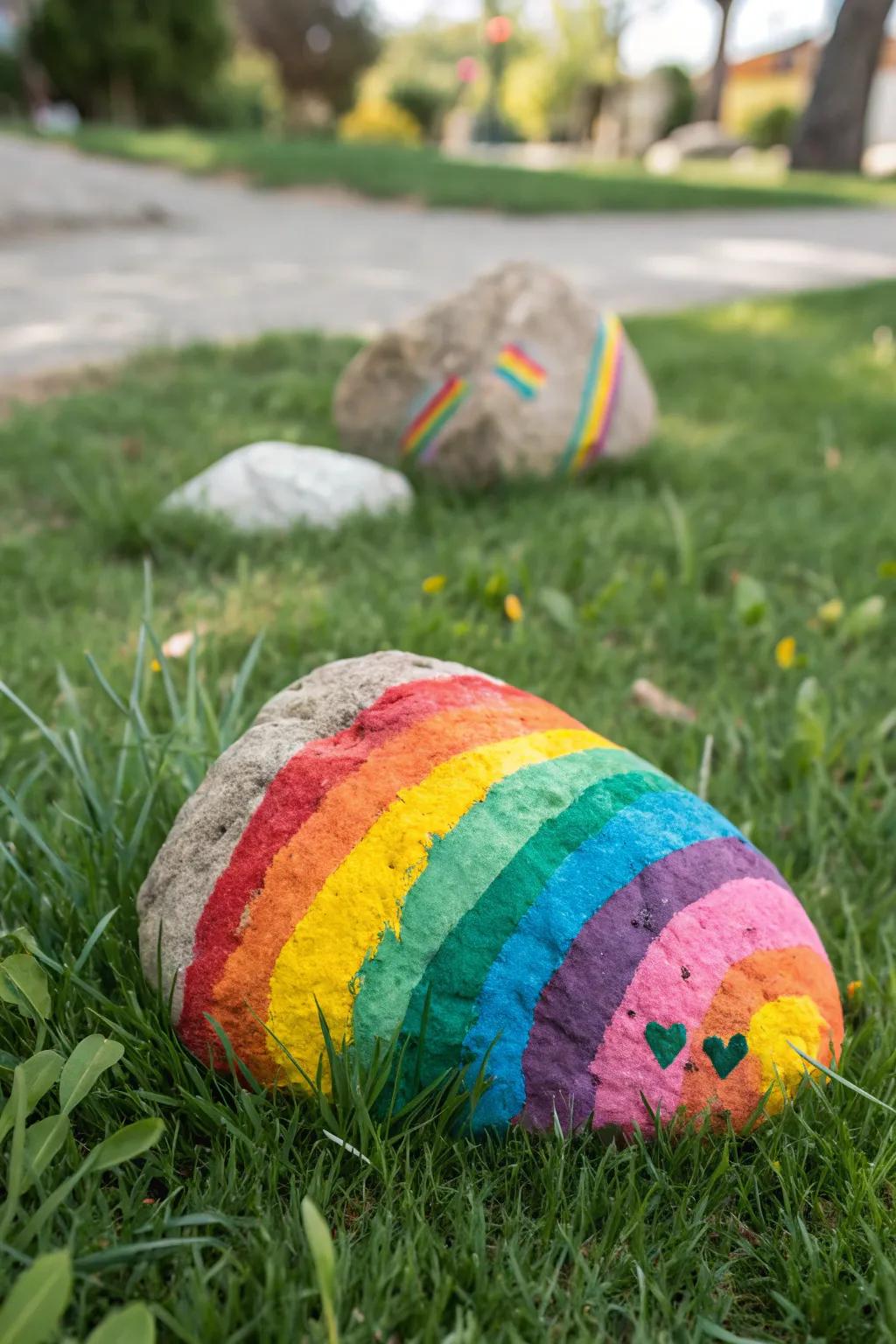 Rainbow rock, a cheerful addition to any outdoor space.