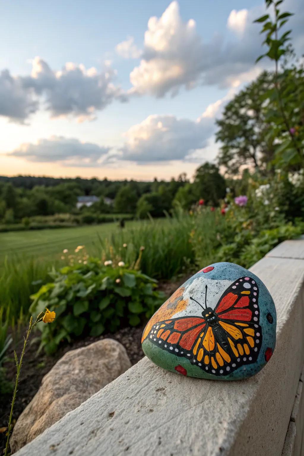 Butterfly rock art enhancing the natural beauty of your garden.