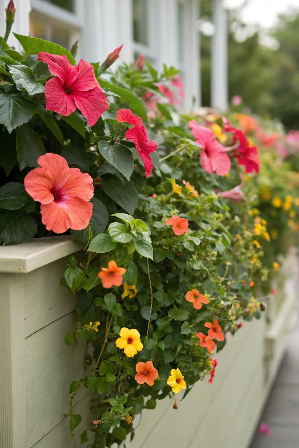 A cottage chic flower box filled with classic blooms.