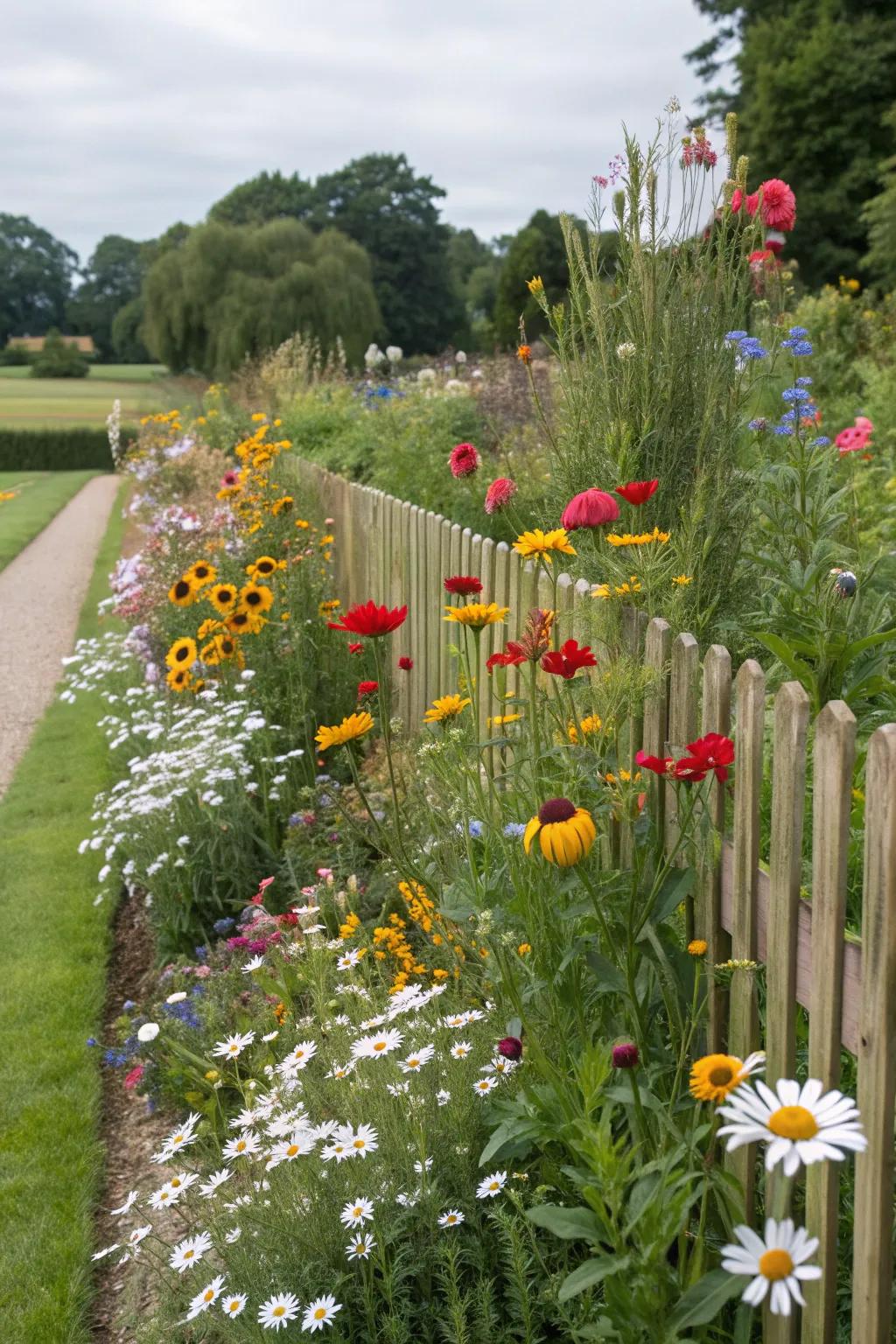A natural, colorful boundary with wildflower borders.