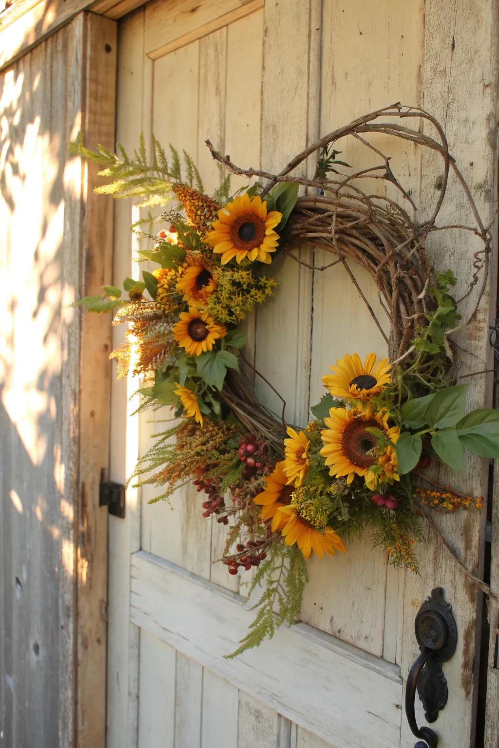 Brighten your entryway with cheerful sunflowers.