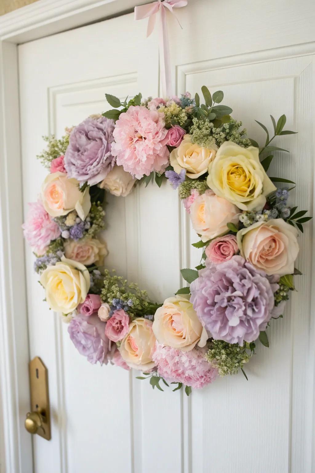 Create a dreamy entrance with a floral wreath.