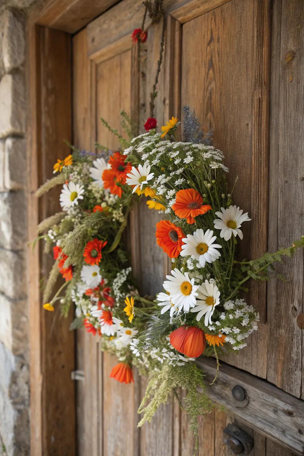 Embrace the beauty of nature with wildflower wreaths.