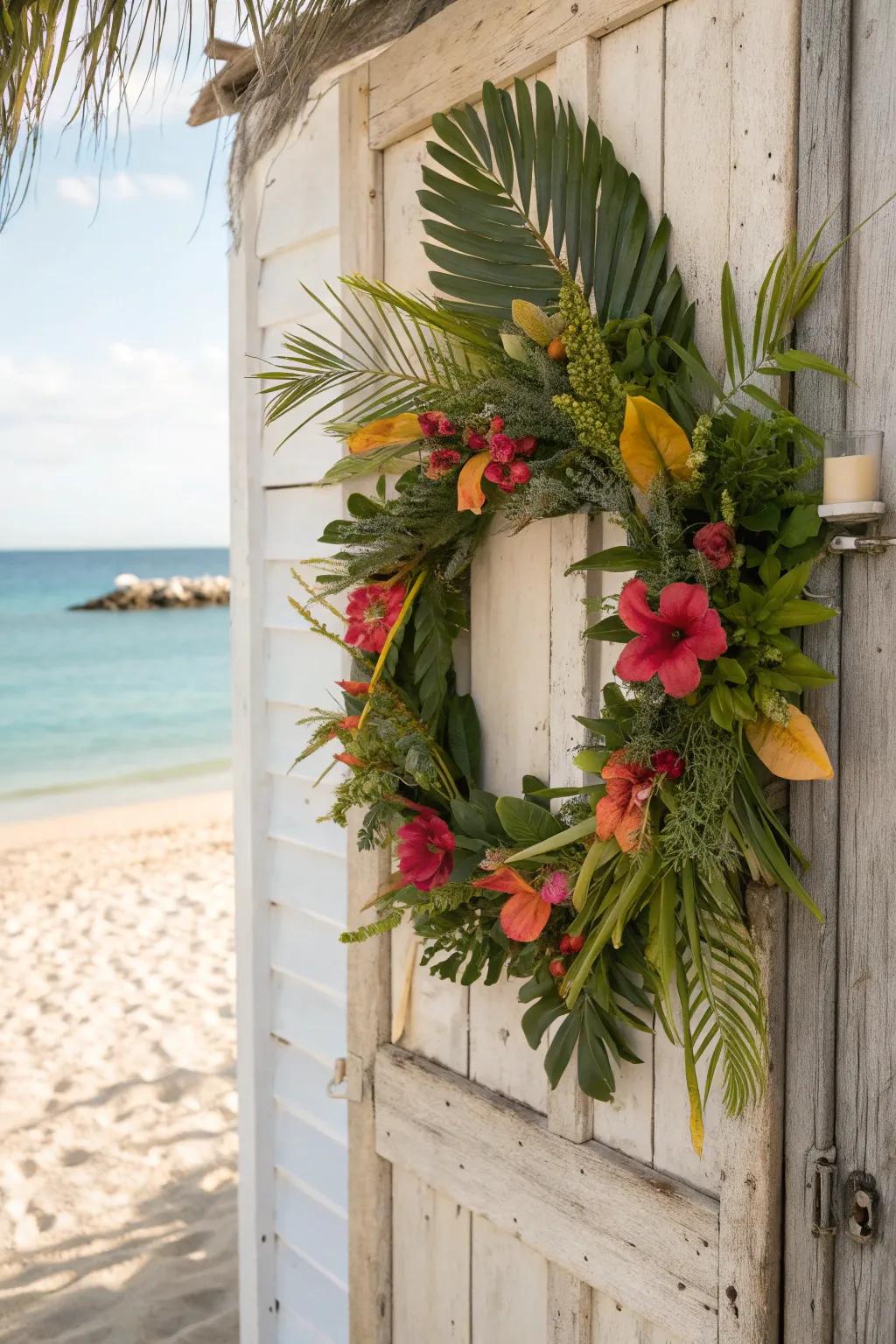 Escape to a tropical paradise with this floral wreath.