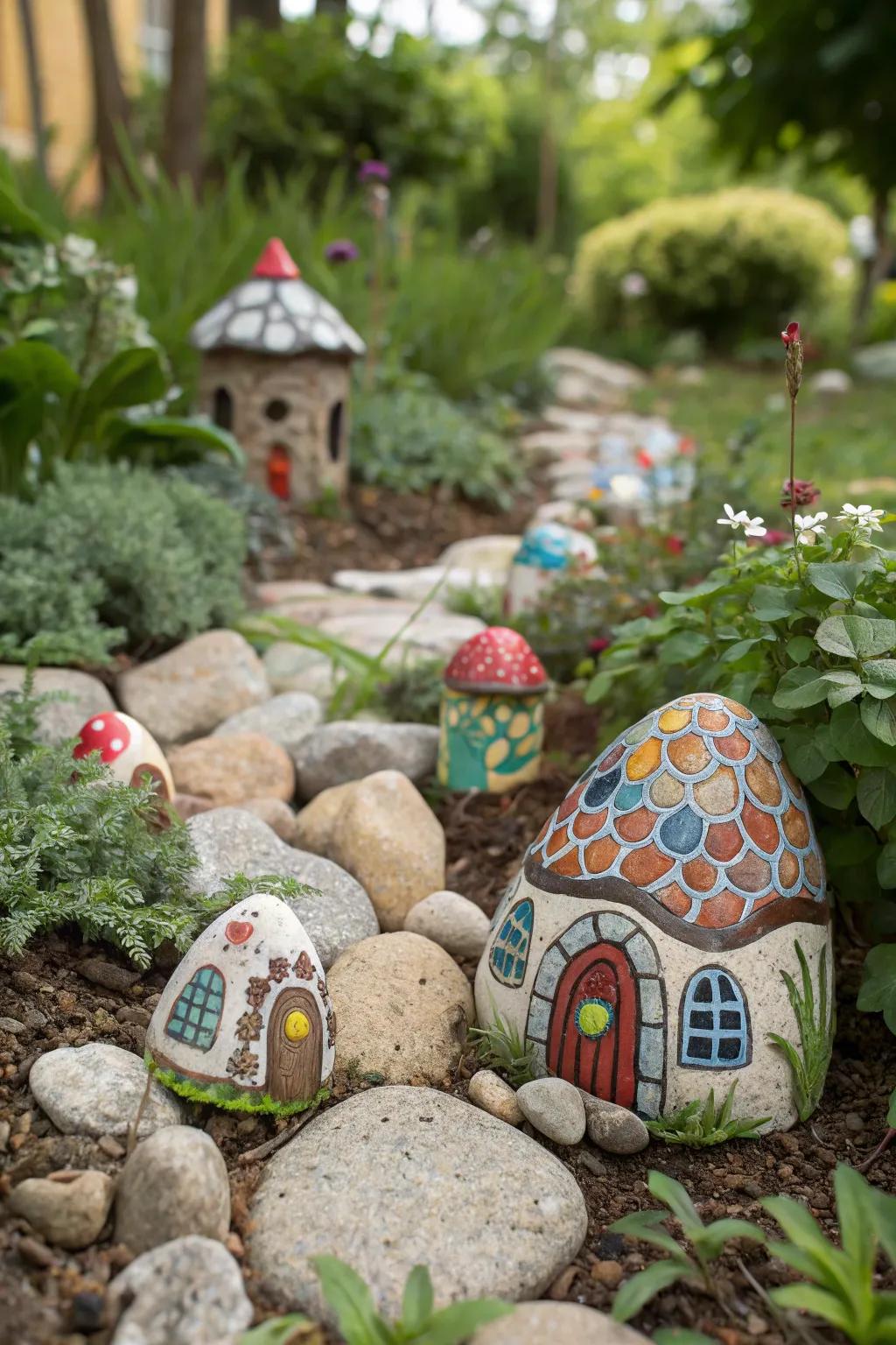 Fairy house rocks create a magical atmosphere in the garden.