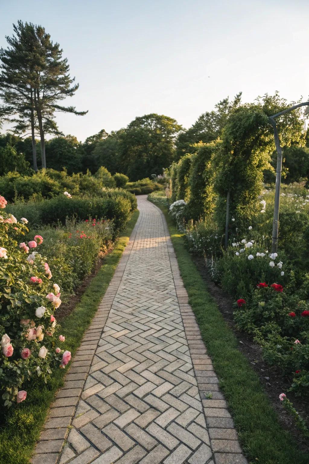 Patterned pavers add elegance and personality to a garden path.