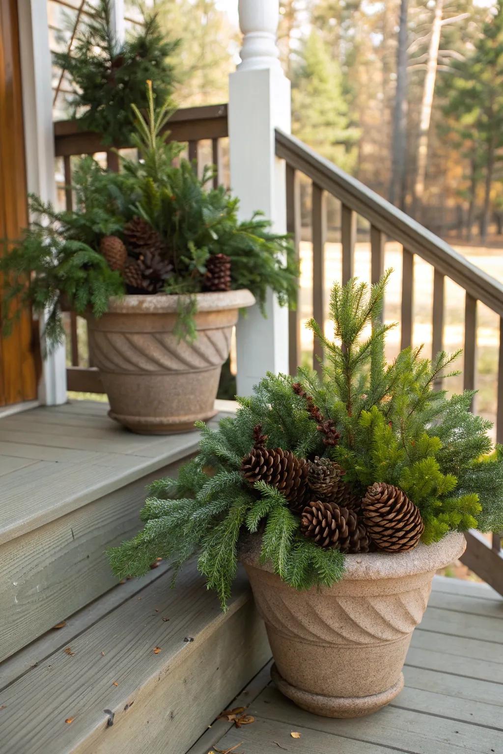 Pots brimming with greenery for a touch of nature.