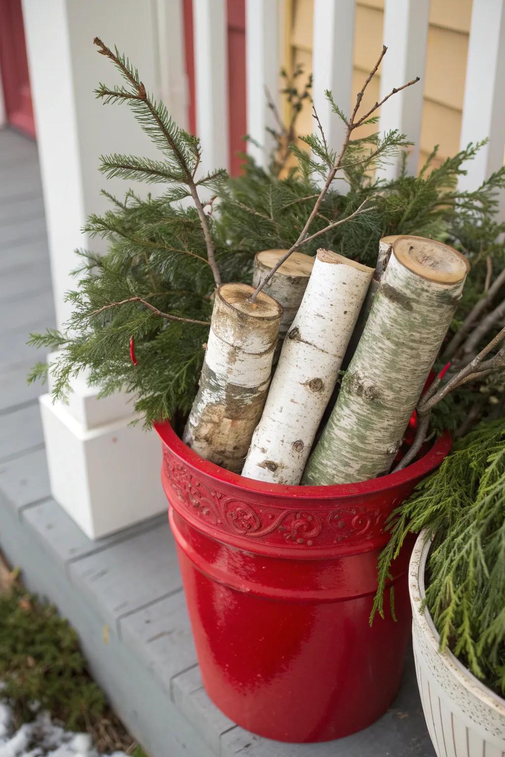 Birch logs bring rustic flair to Christmas decor.
