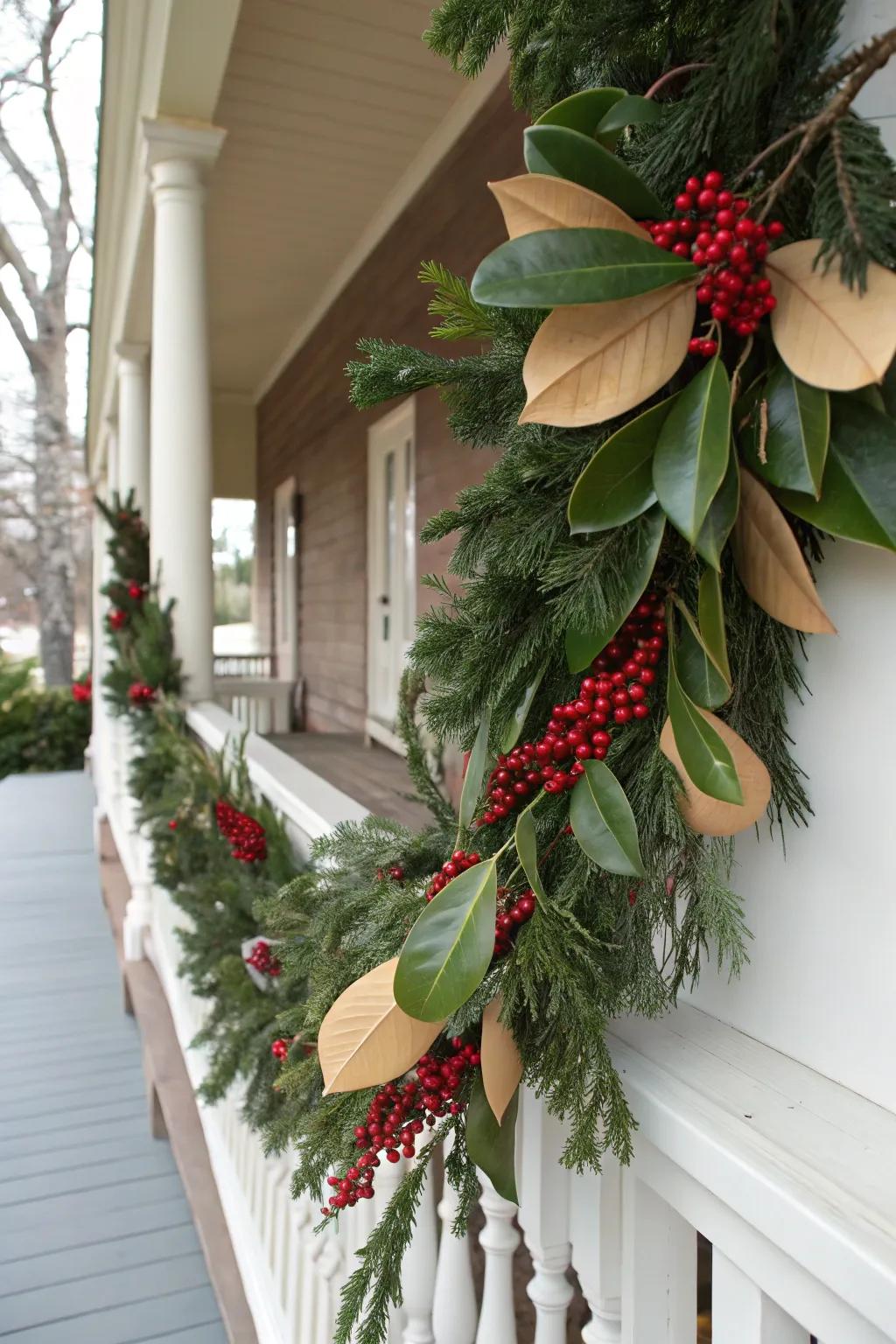 Magnolia leaves add a touch of Southern elegance.