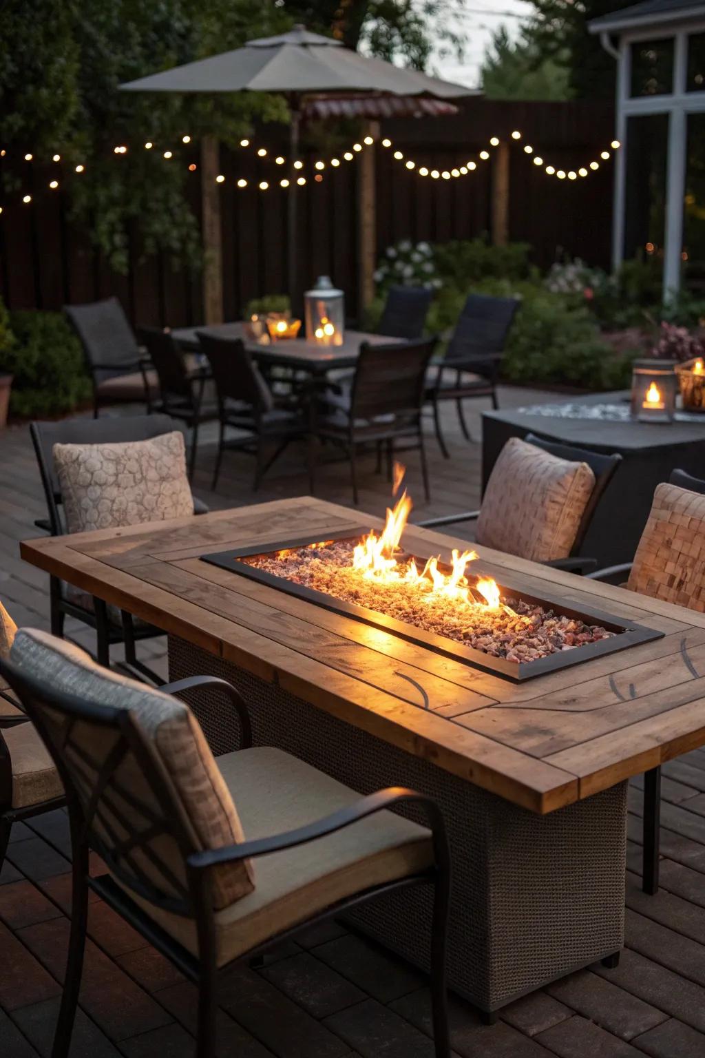 A stylish fire pit table designed for outdoor dining experiences.