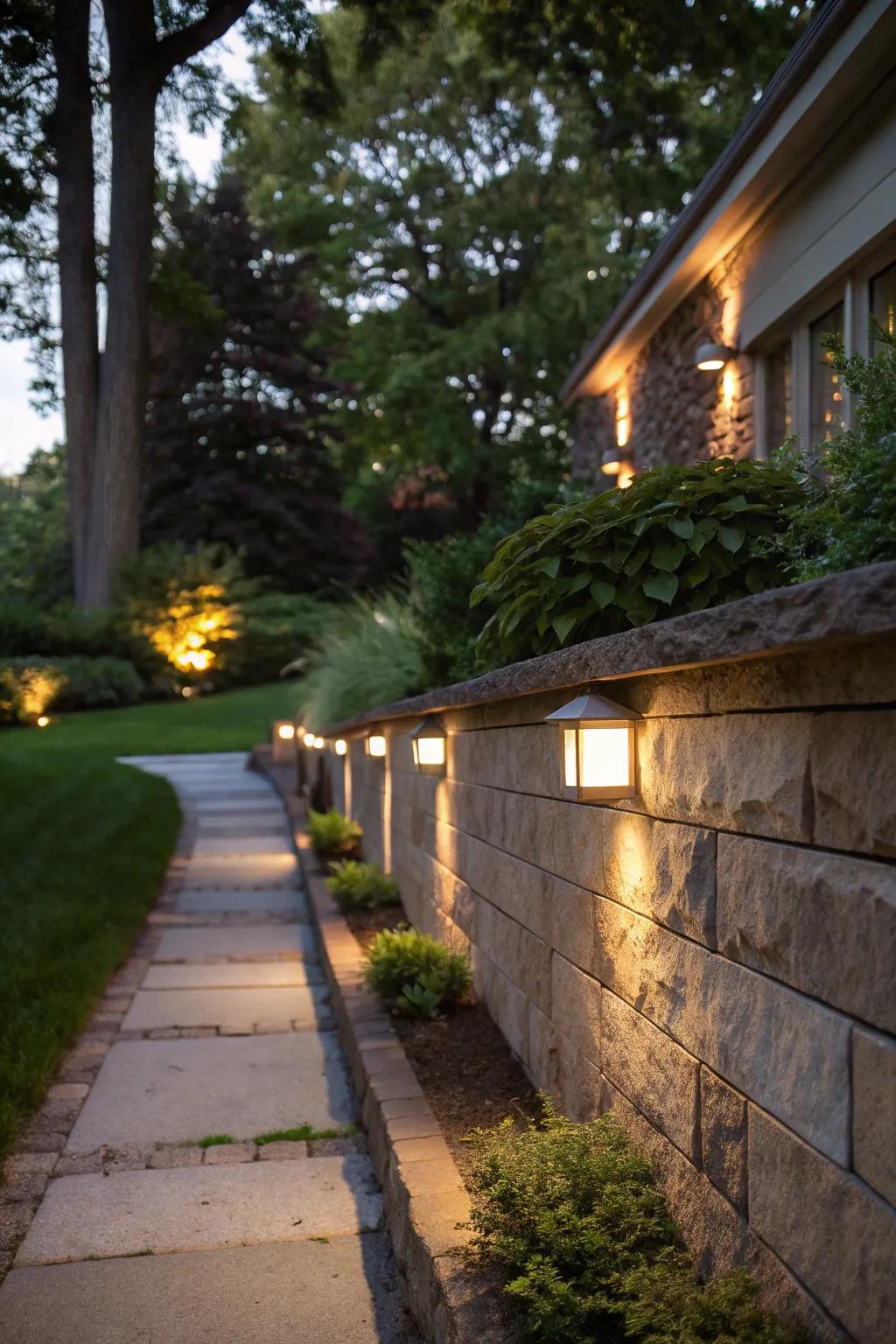 Low-profile fixtures provide subtle but effective illumination.