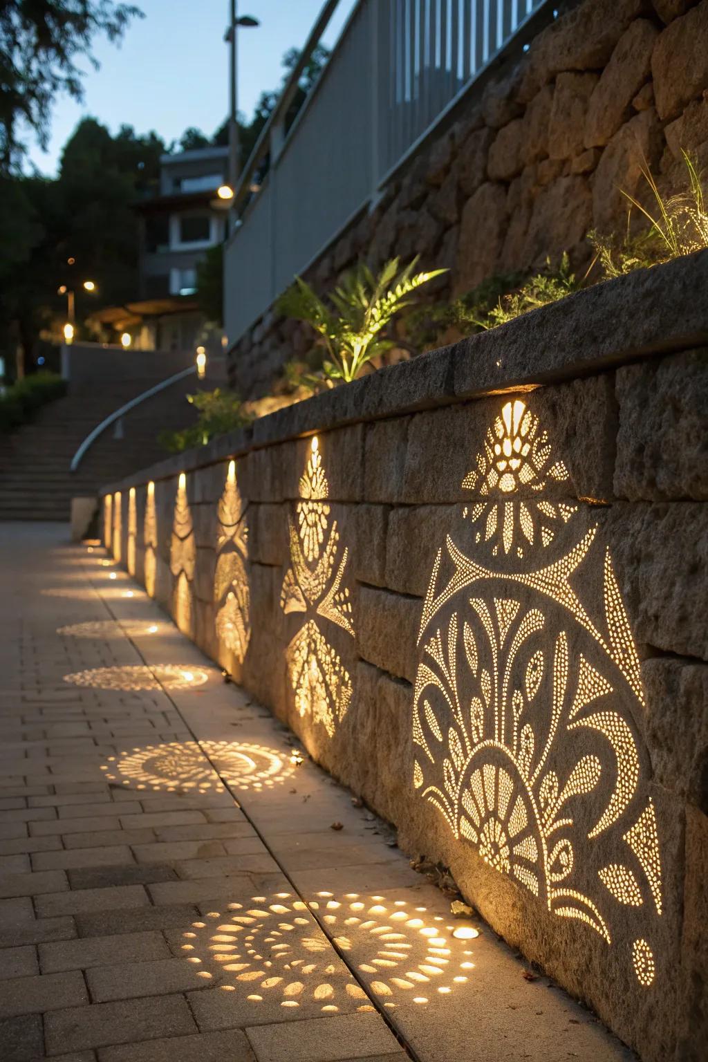 Artistic light patterns add a creative touch to your outdoor space.