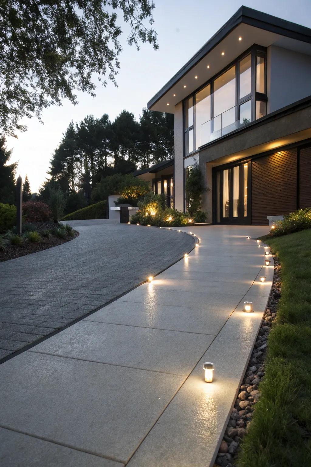 Sleek embedded lights for a modern driveway look.