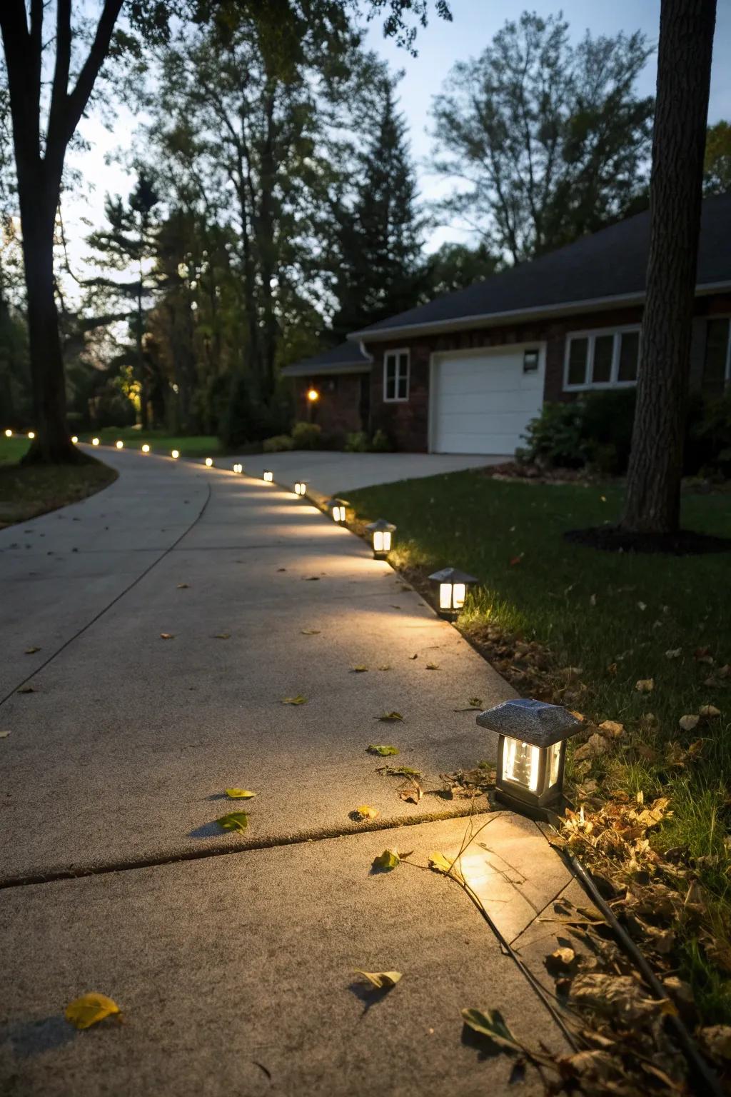 Solar-powered lights for an eco-friendly driveway solution.